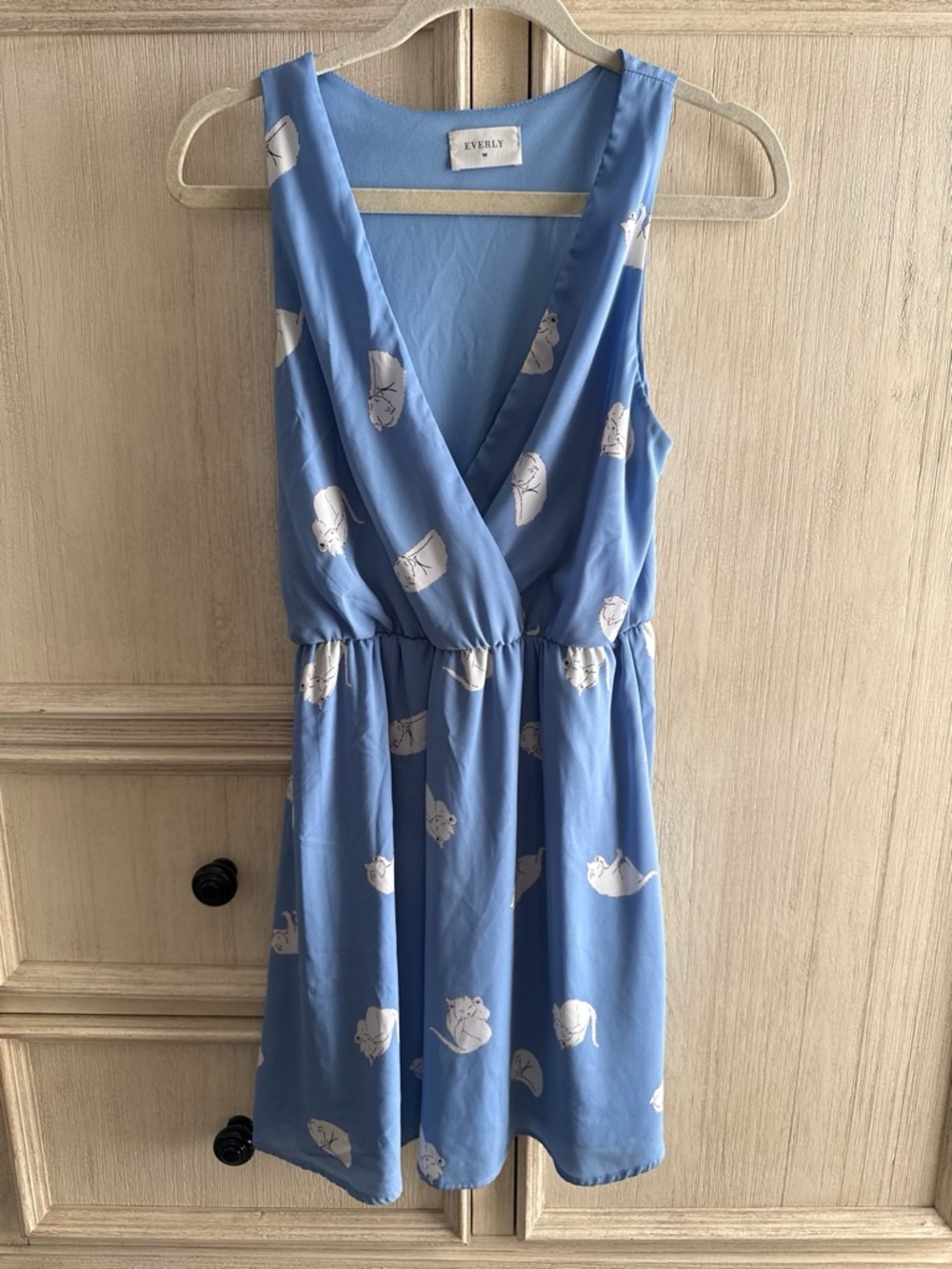 Everly Pale Blue Cat-Print Wrap Dress